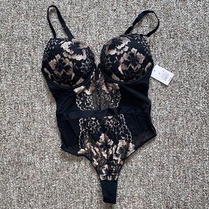 NWT never worn; Lingerie Bodysuit. Black/Metallic